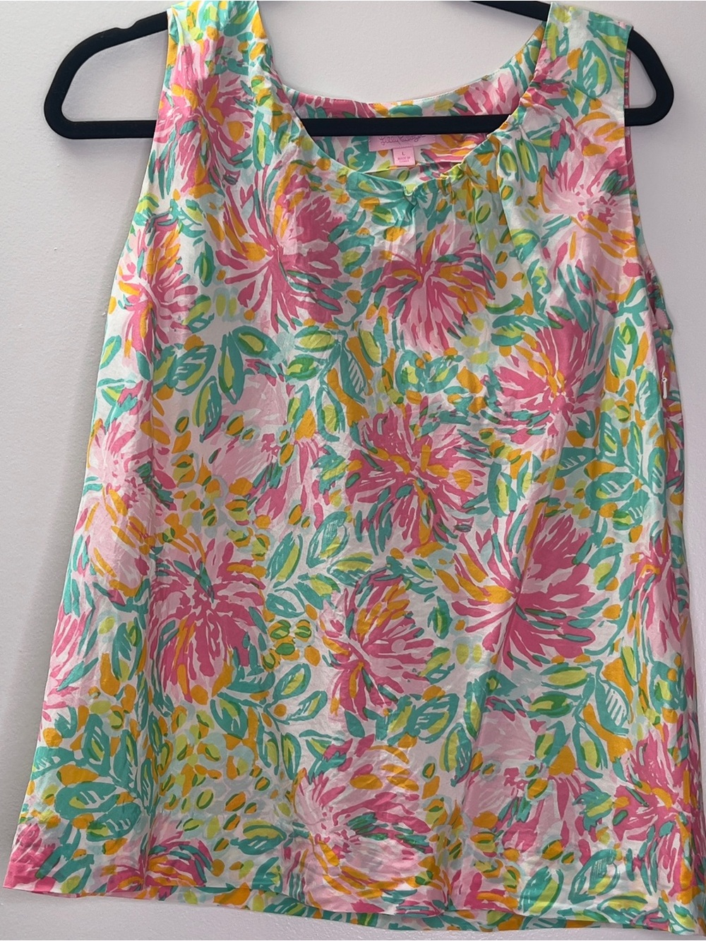 Lilly Pulitzer Pink and Green Silk-Cotton Short Sleeve Blouse Vacay, GrannyCore